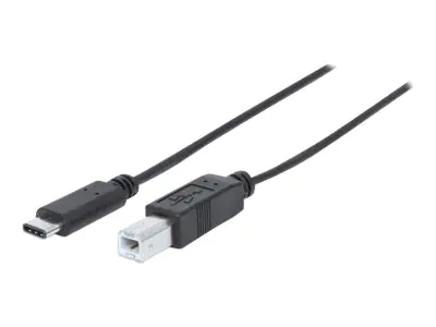Manhattan USB-C to USB-B Cable, 2m, Male to Male, Black, 480 Mbps (USB 2.0), Equivalent to Startech USB2CB2M, Hi-Speed USB, Lifetime Warranty, Polybag - USB-Kabel - USB-C (S) bis USB Typ B (M) - USB 2.0 - 3 A - 2 m - geformt - Schwarz