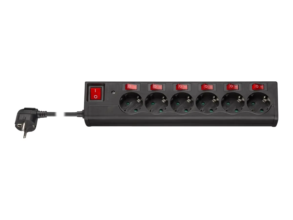goobay - Steckdosenleiste - Wechselstrom 230 V - 3500 Watt - Eingabe, Eingang Typ F - Ausgangsanschlüsse: 6 (6 x Typ F) - 1.5 m Schnur - Schwarz