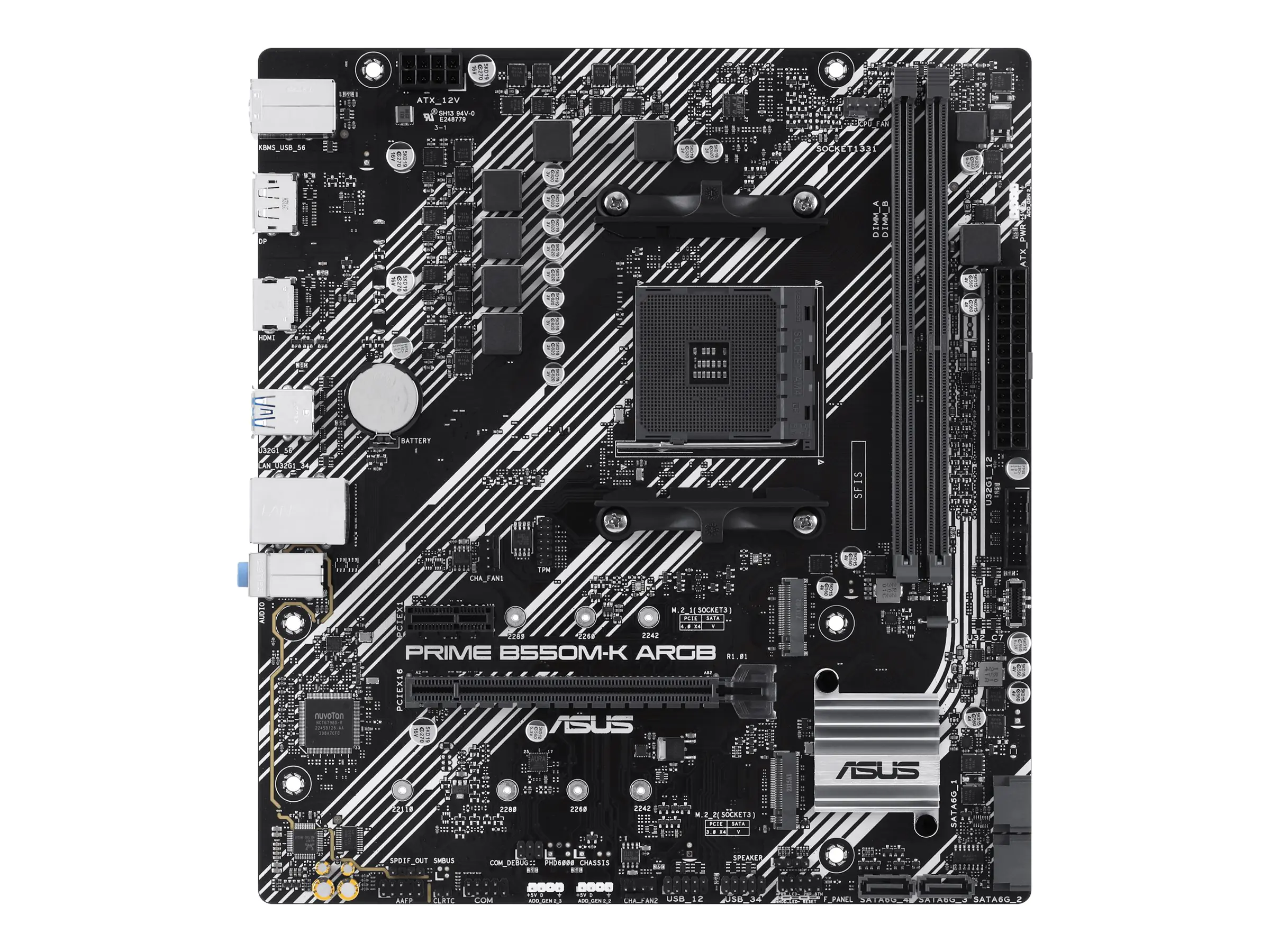 ASUS PRIME B550M-K ARGB - Motherboard - micro ATX - Socket AM4 - AMD B550 Chipsatz - USB 3.2 Gen 1 - Gigabit LAN - Onboard-Grafik (CPU erforderlich) - HD Audio (8-Kanal)