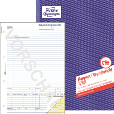Avery Zweckform Rapport 1769 DIN A4 +Durchschlag 2x40Bl. Avery Zweckform Rapport 1769 DIN A4 +Durchschlag 2x40Bl.