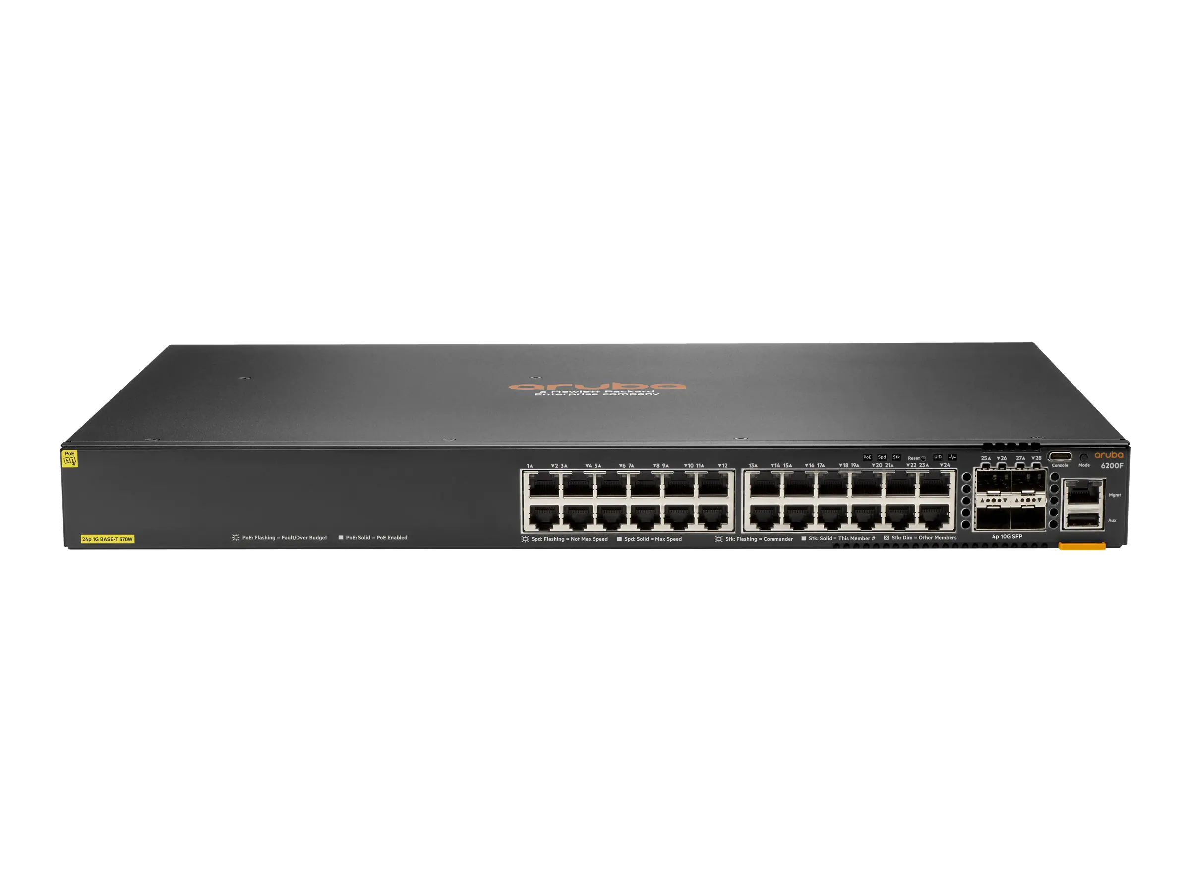 HPE Aruba 6200F 24G Class4 PoE 4SFP+ 370W Switch - Switch - max. Stapelentfernung 10 km - L3 - managed - 24 x 10/100/1000 (PoE+) + 4 x 1 Gigabit/10 Gigabit SFP+ (Uplink) - an Rack montierbar - PoE+ (370 W) - BTO HPE Aruba 6200F 24G Class4 PoE 4SFP+ 370W Switch - Switch - max. Stapelentfernung 10 km - L3 - managed - 24 x 10/100/1000 (PoE+) + 4 x 1 Gigabit/10 Gigabit SFP+ (Uplink) - an Rack montierbar - PoE+ (370 W) - BTO