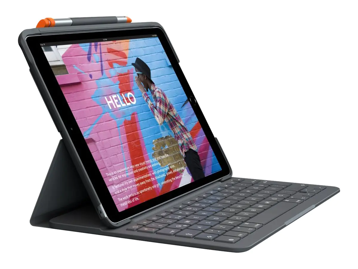 Logitech Slim Folio - Tastatur und Foliohülle - kabellos - Bluetooth LE - QWERTZ - Deutsch - Oxford Gray - für Apple 10.9-inch iPad Wi-Fi Logitech Slim Folio - Tastatur und Foliohülle - kabellos - Bluetooth LE - QWERTZ - Deutsch - Oxford Gray - für Apple 10.9-inch iPad Wi-Fi