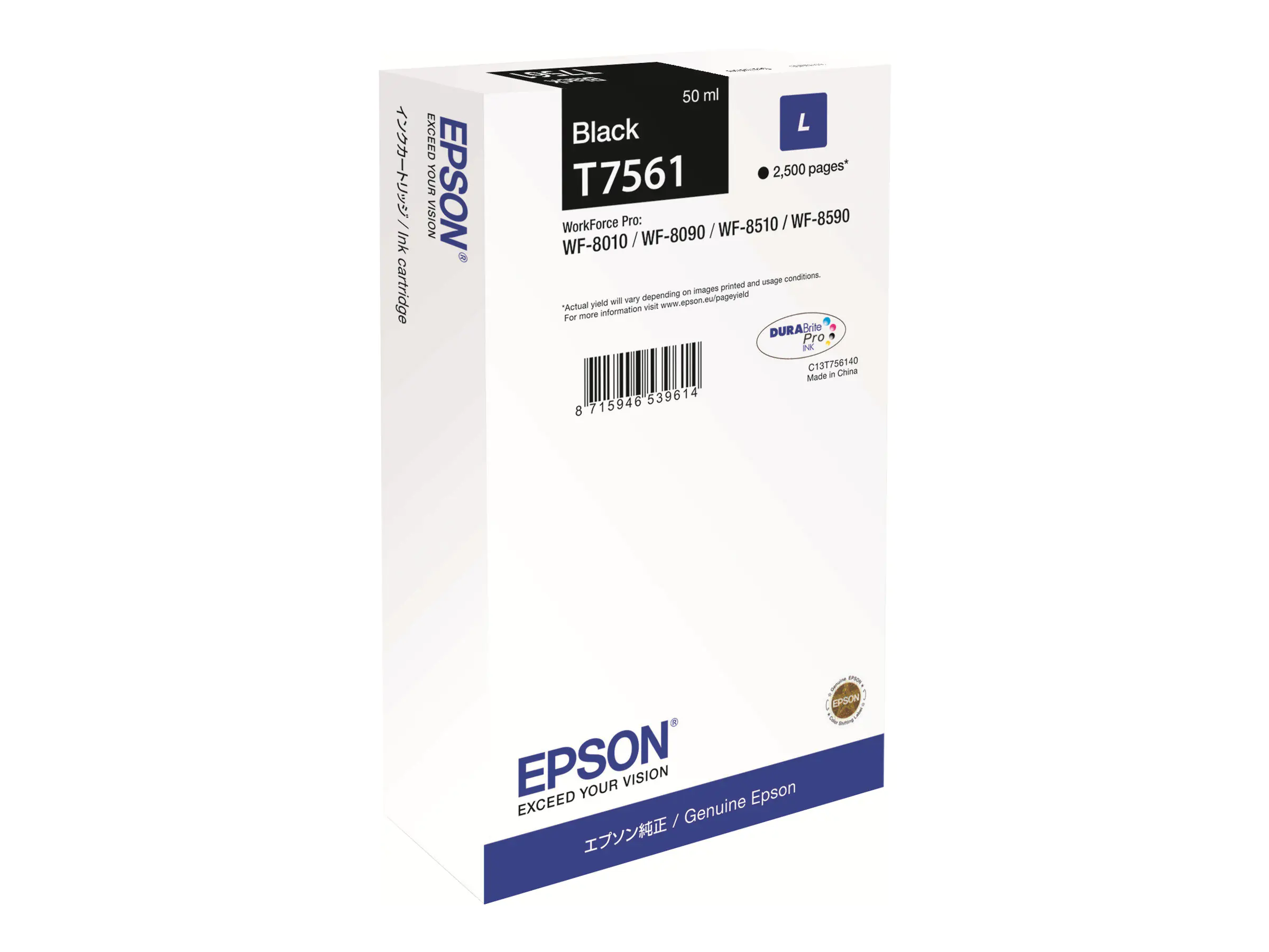 Epson T7561 - 50 ml - L-Größe - Schwarz - Original - Tintenpatrone - für WorkForce Pro WF-8010, WF-8090, WF-8090 D3TWC, WF-8510, WF-8590, WF-8590 D3TWFC Epson T7561 - 50 ml - L-Größe - Schwarz - Original - Tintenpatrone - für WorkForce Pro WF-8010, WF-8090, WF-8090 D3TWC, WF-8510, WF-8590, WF-8590 D3TWFC