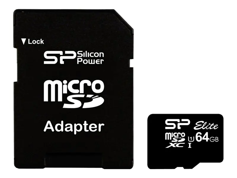 SILICON POWER Elite - Flash-Speicherkarte (microSDXC-an-SD-Adapter inbegriffen) - 64 GB - Class 10 - microSDXC UHS-I
