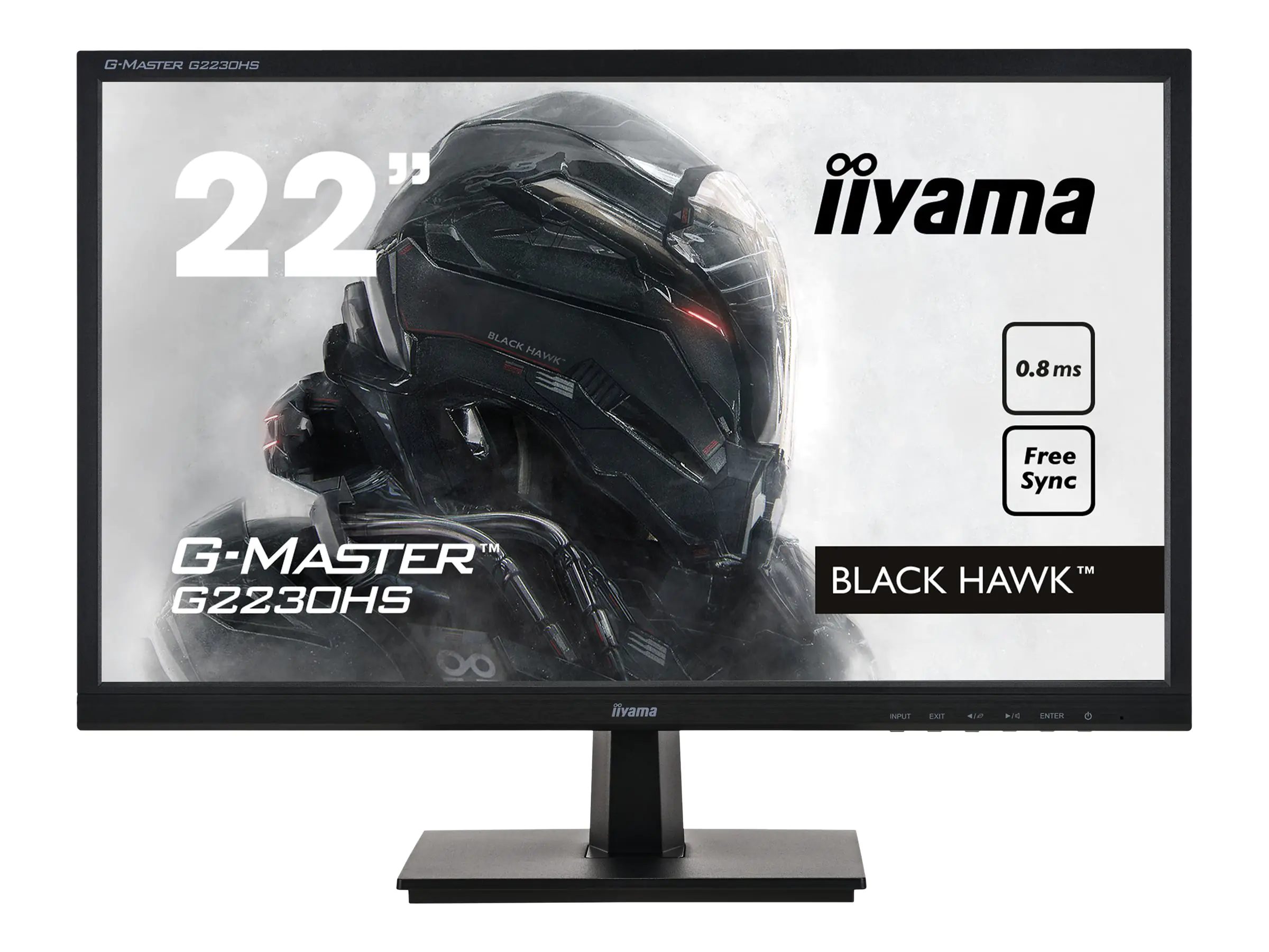Iiyama G-MASTER Black Hawk G2230HS-B1 - LED-Monitor - 55.9 cm (22") (21.5" sichtbar) - 1920 x 1080 Full HD (1080p) @ 75 Hz - TN - 250 cd/m² - 1000:1 - 0.8 ms - HDMI, VGA, DisplayPort - Lautsprecher - Schwarz