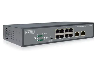 Digitus DN-95323-1 - Switch - unmanaged - 8 x 10/100 (PoE+) + 2 x 10/100 (Uplink) - Desktop - PoE+ (120 W) Digitus DN-95323-1 - Switch - unmanaged - 8 x 10/100 (PoE+) + 2 x 10/100 (Uplink) - Desktop - PoE+ (120 W)