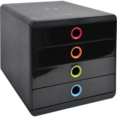 Exacompta Schubladenbox POP-BOX 4 Schubladen DIN A4, Überbreite Polystyrol Gehäusefarbe: schwarz Farbe der Schublade: schwarz/harlekin Exacompta Schubladenbox POP-BOX 4 Schubladen DIN A4, Überbreite Polystyrol Gehäusefarbe: schwarz Farbe der Schublade: schwarz/harlekin
