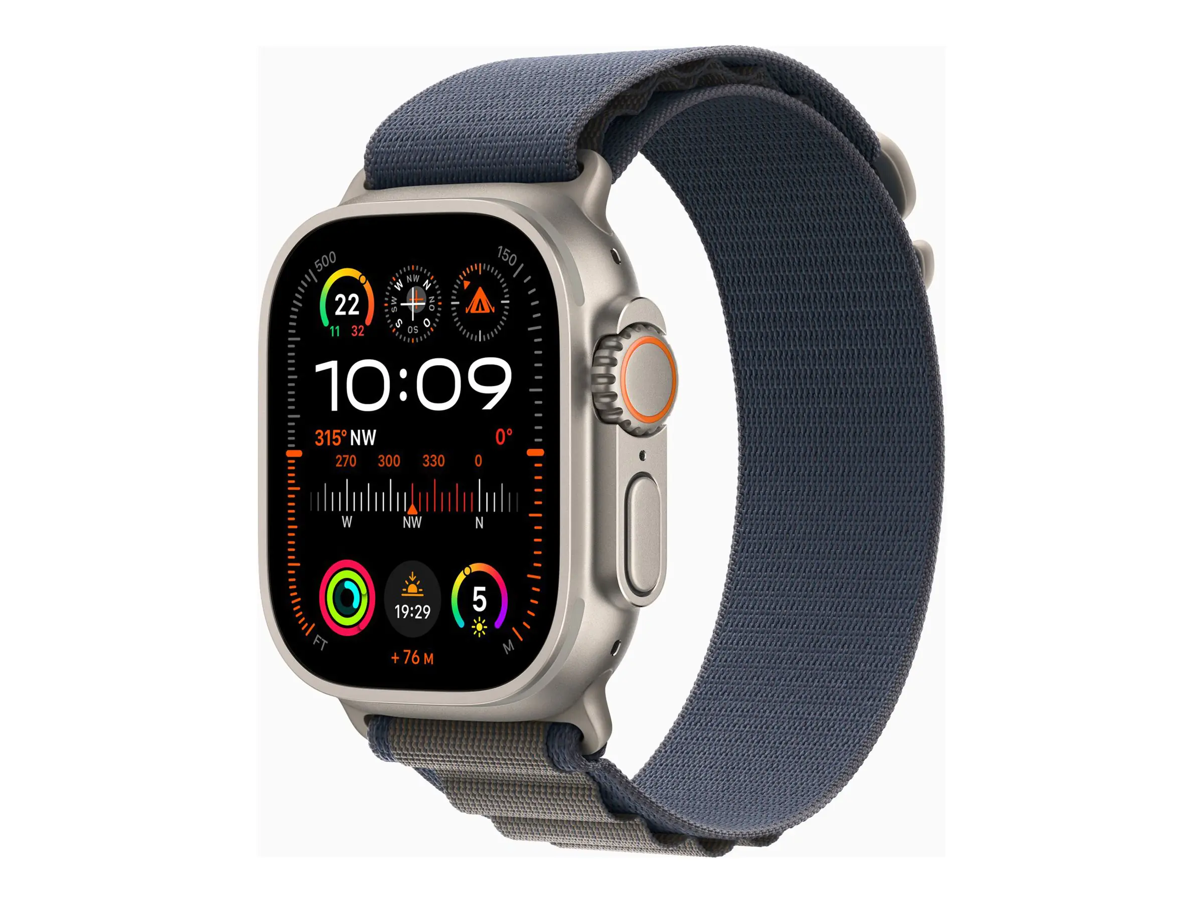 Apple Watch Ultra 2 - 49 mm - Titan - intelligente Uhr mit Alpine Loop - Stoff - Blau - Bandgröße: M - 64 GB - LTE, Wi-Fi, Bluetooth, UWB - 4G - 61.4 g