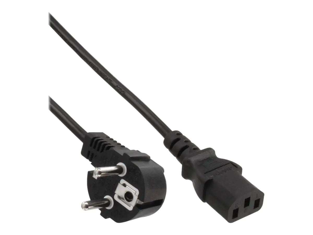 InLine - Stromkabel - power CEE 7/7 (S) gewinkelt zu power IEC 60320 C13 gewinkelt - 50 cm - Schwarz (Packung mit 60)