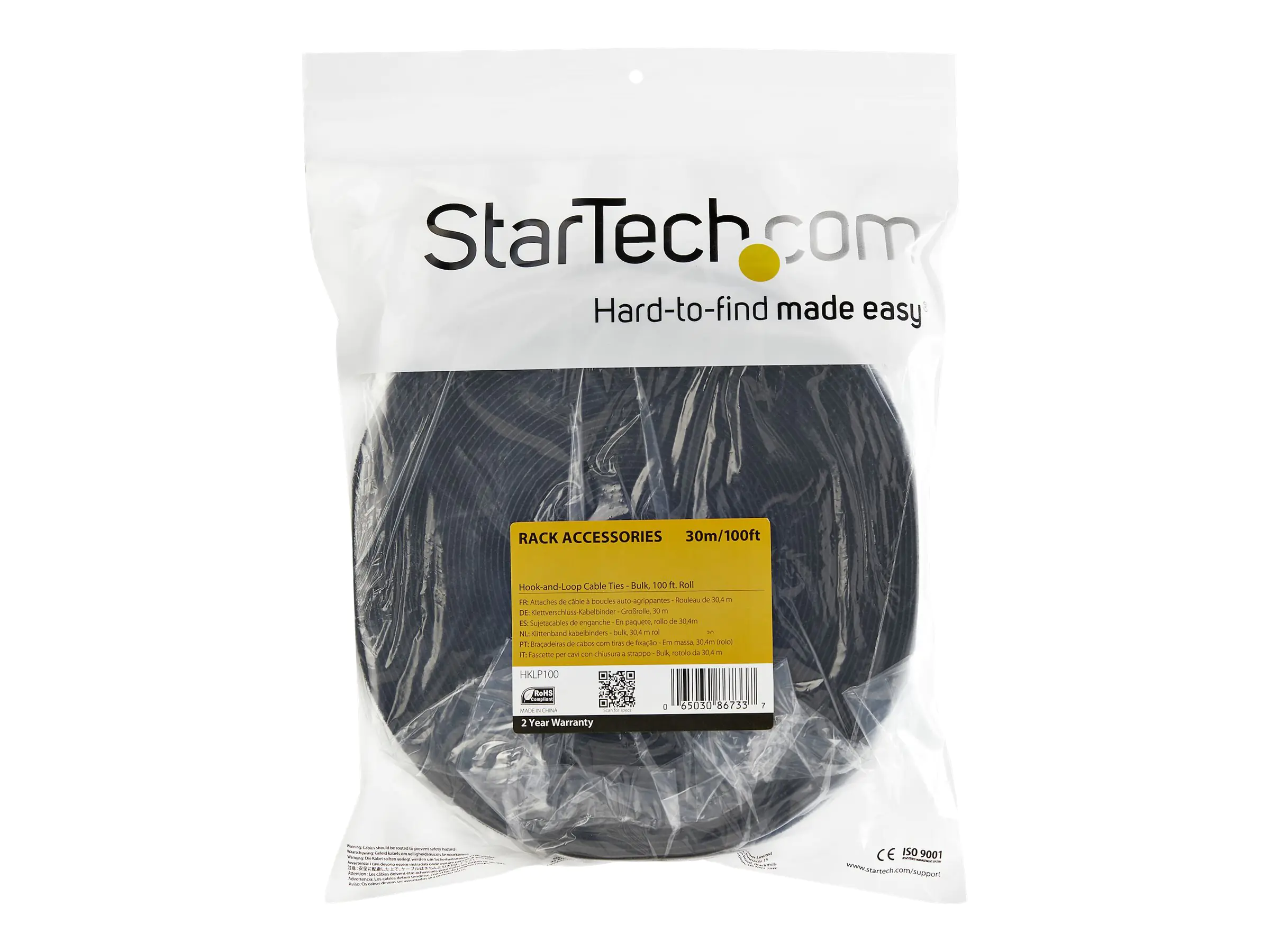 StarTech Klettverschluss 7,6m Rolle - Schwarz - Kabelbinderrolle - 7.62 m - für P/N: CABSHF2POST2, HKLP25BL, HKLP25GN, HKLP25RD, HKLP25YW, RK4OD