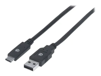 Manhattan USB-C to USB-A Cable, 2m, Male to Male, 5 Gbps (USB 3.2 Gen1 aka USB 3.0), 3A (fast charging), SuperSpeed USB, Black, Lifetime Warranty, Polybag - USB-Kabel - 24 pin USB-C (M) zu USB Typ A (M) - USB 3.1 Gen1 - 3 A - 2 m - geformt - Schwarz Manhattan USB-C to USB-A Cable, 2m, Male to Male, 5 Gbps (USB 3.2 Gen1 aka USB 3.0), 3A (fast charging), SuperSpeed USB, Black, Lifetime Warranty, Polybag - USB-Kabel - 24 pin USB-C (M) zu USB Typ A (M) - USB 3.1 Gen1 - 3 A - 2 m - geformt - Schwarz