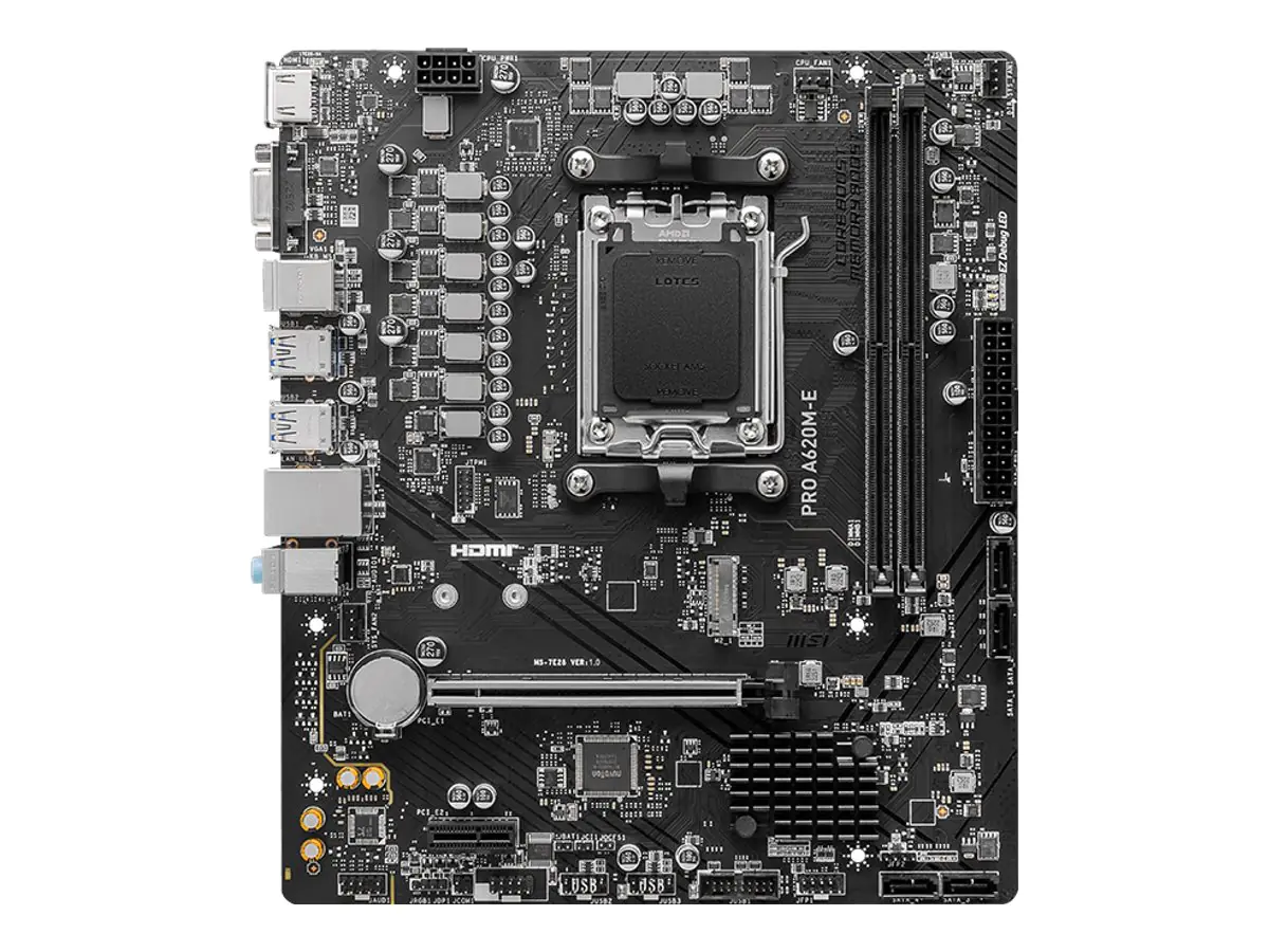 MSI PRO A620M-E - Motherboard - micro ATX - Socket AM5 - AMD A620 Chipsatz - USB 3.2 Gen 1 - Gigabit LAN - Onboard-Grafik (CPU erforderlich) 7E28-001R
