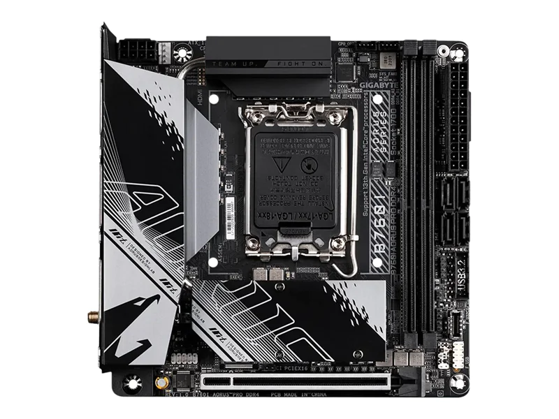 AORUS B760I PRO DDR4 - 1.0 - Motherboard - Mini-ITX - LGA1700-Sockel - B760 Chipsatz - USB-C 3.2 Gen2, USB-C 3.2 Gen 1, USB 3.2 Gen 2, USB 3.2 Gen 1 - 2.5 Gigabit LAN, Wi-Fi 6, Bluetooth - Onboard-Grafik (CPU erforderlich) - HD Audio (8-Kanal)