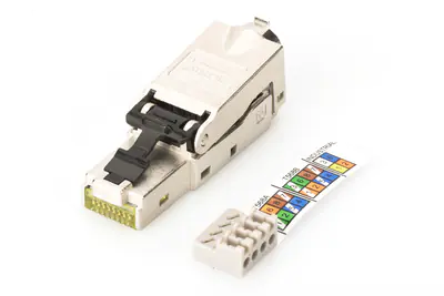 DIGITUS CAT 6A Feldstecker, STP mit Staubschutzkappe, Knickschutz DN-93631