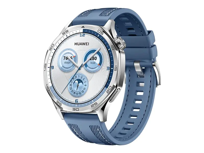 Huawei Watch GT 5 - 46 mm - Edelstahl - intelligente Uhr mit gewebtes Band - Fluorelastomer, Nylon - Blau - Handgelenkgröße: 140-210 mm - Anzeige 3.6 cm (1.43") 55020DKH