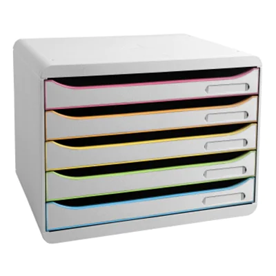 Exacompta Schubladenbox BIG-BOX plus quer 5 Schubladen DIN A4, Überbreite Polystyrol Gehäusefarbe: weiß Farbe der Schublade: weiß/harlekin Exacompta Schubladenbox BIG-BOX plus quer 5 Schubladen DIN A4, Überbreite Polystyrol Gehäusefarbe: weiß Farbe der Schublade: weiß/harlekin