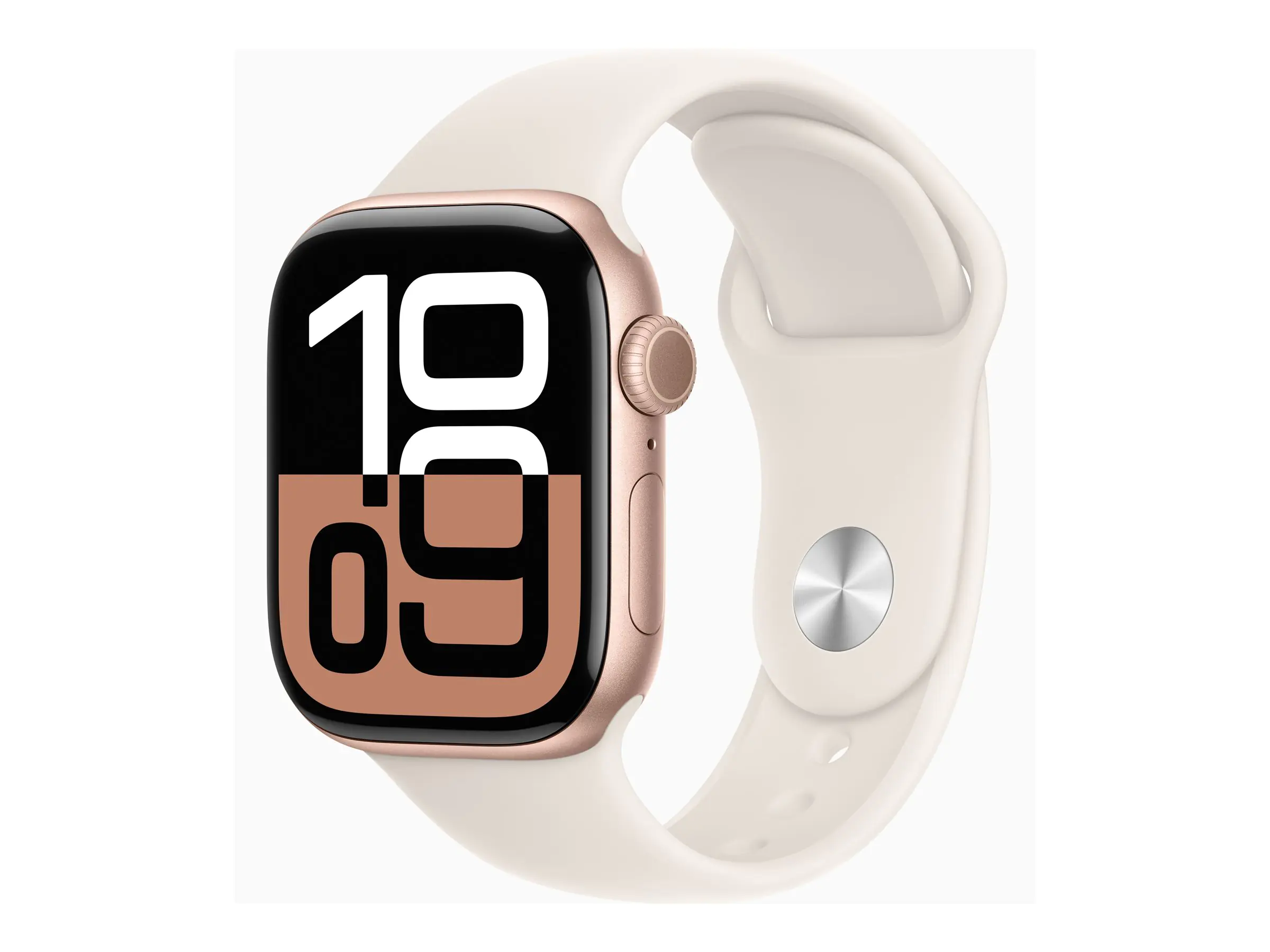 Apple Watch Series 10 (GPS) - 42 mm - Aluminium, Roségold - intelligente Uhr mit Sportband - Flouroelastomer - hellrosa - Bandgröße: S/M - 64 GB - Wi-Fi 4, UWB, Bluetooth - 30 g