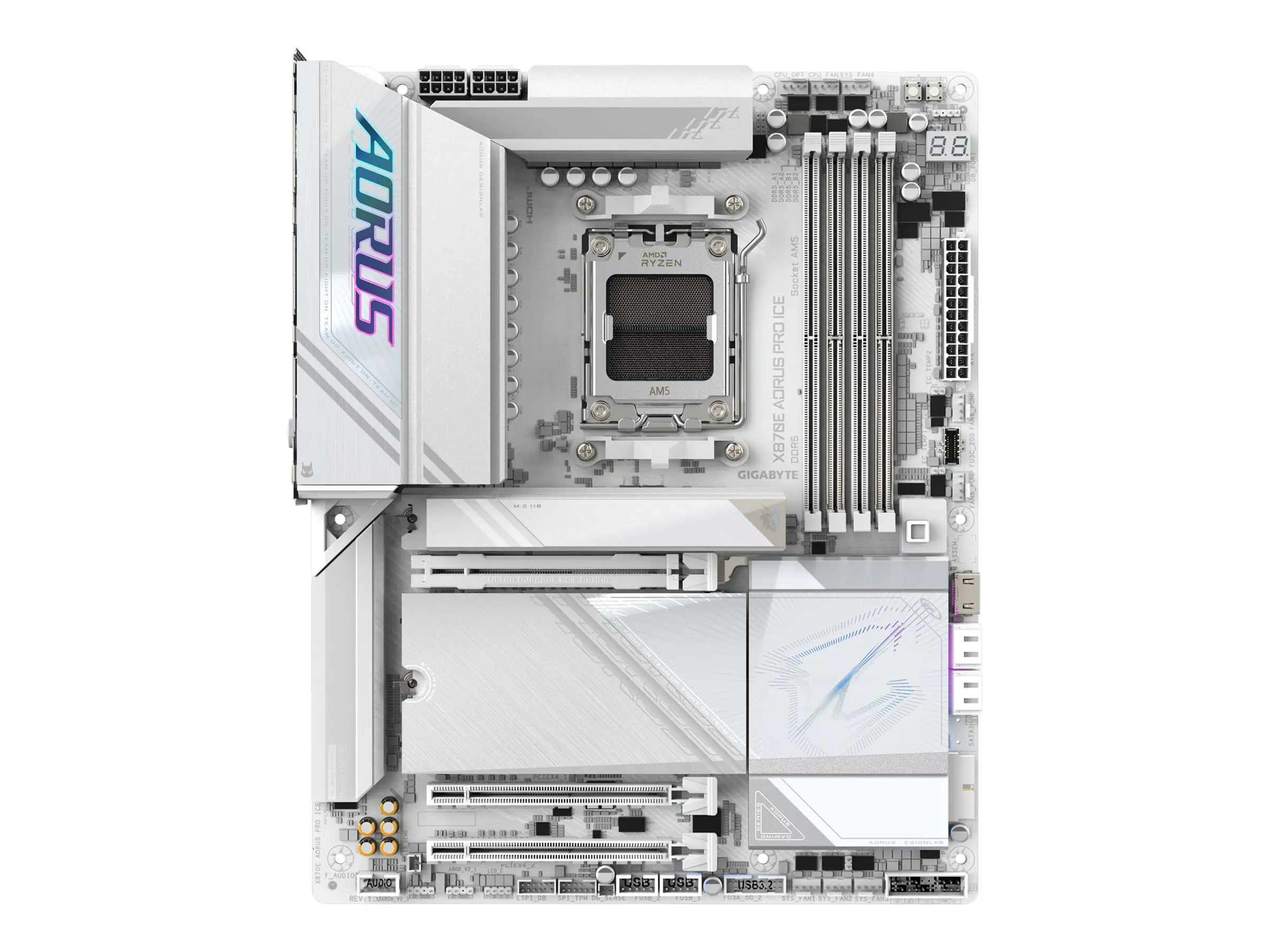 Gigabyte AORUS X870E PRO ICE - Motherboard - ATX - Socket AM5 - AMD X870E Chipsatz - USB-C 3.2 Gen 2x2, USB4, USB 3.2 Gen 1, USB 3.2 Gen 2 - 2.5 Gigabit LAN, Bluetooth, Wi-Fi 7 - Onboard-Grafik (CPU erforderlich) X870E AORUS PRO ICE