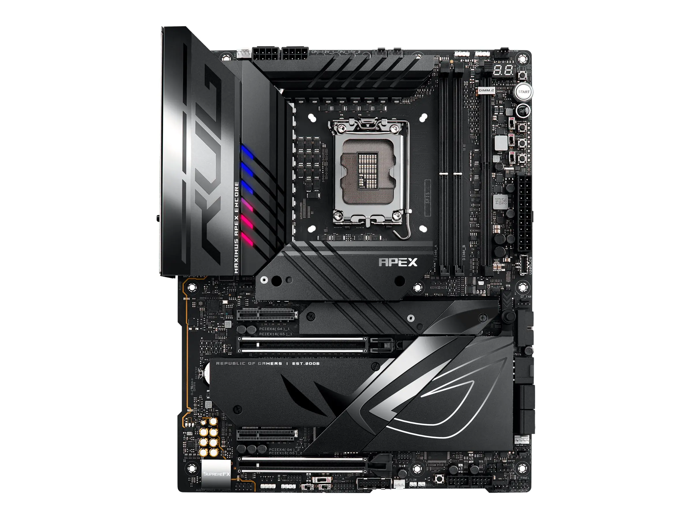 ASUS ROG MAXIMUS Z790 APEX ENCORE - Motherboard - ATX - LGA1700-Sockel - Z790 Chipsatz - USB 3.2 Gen 1, USB 3.2 Gen 2, USB-C 3.2 Gen 2x2 - 2.5 Gigabit LAN, Wi-Fi 7, Bluetooth - Onboard-Grafik (CPU erforderlich) - HD Audio (8-Kanal)
