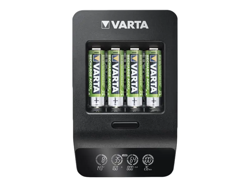 Varta LCD SMART CHARGER+ - 1,5 Std. Batterieladegerät - (für 4xAA/AAA) + AC-Netzteil 4 x AA-Typ - NiMH - 2100 mAh (USB) Varta LCD SMART CHARGER+ - 1,5 Std. Batterieladegerät - (für 4xAA/AAA) + AC-Netzteil 4 x AA-Typ - NiMH - 2100 mAh (USB)