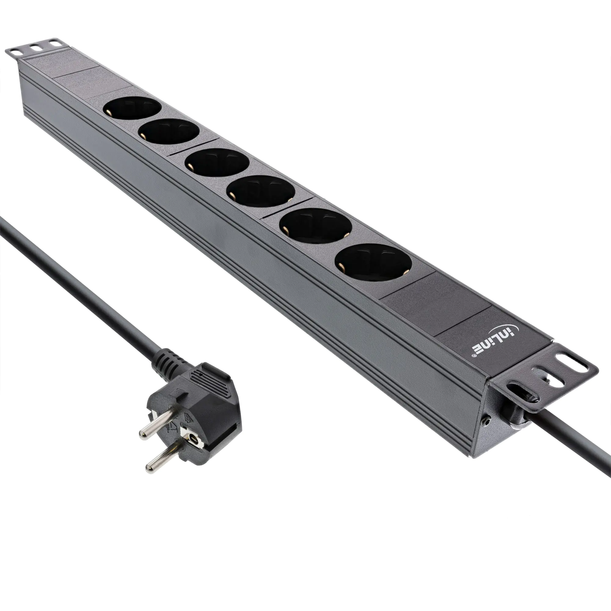 InLine 19" Steckdosenleiste - 6-fach Schutzkontakt - ohne Schalter - 2m - schwarz 16415I