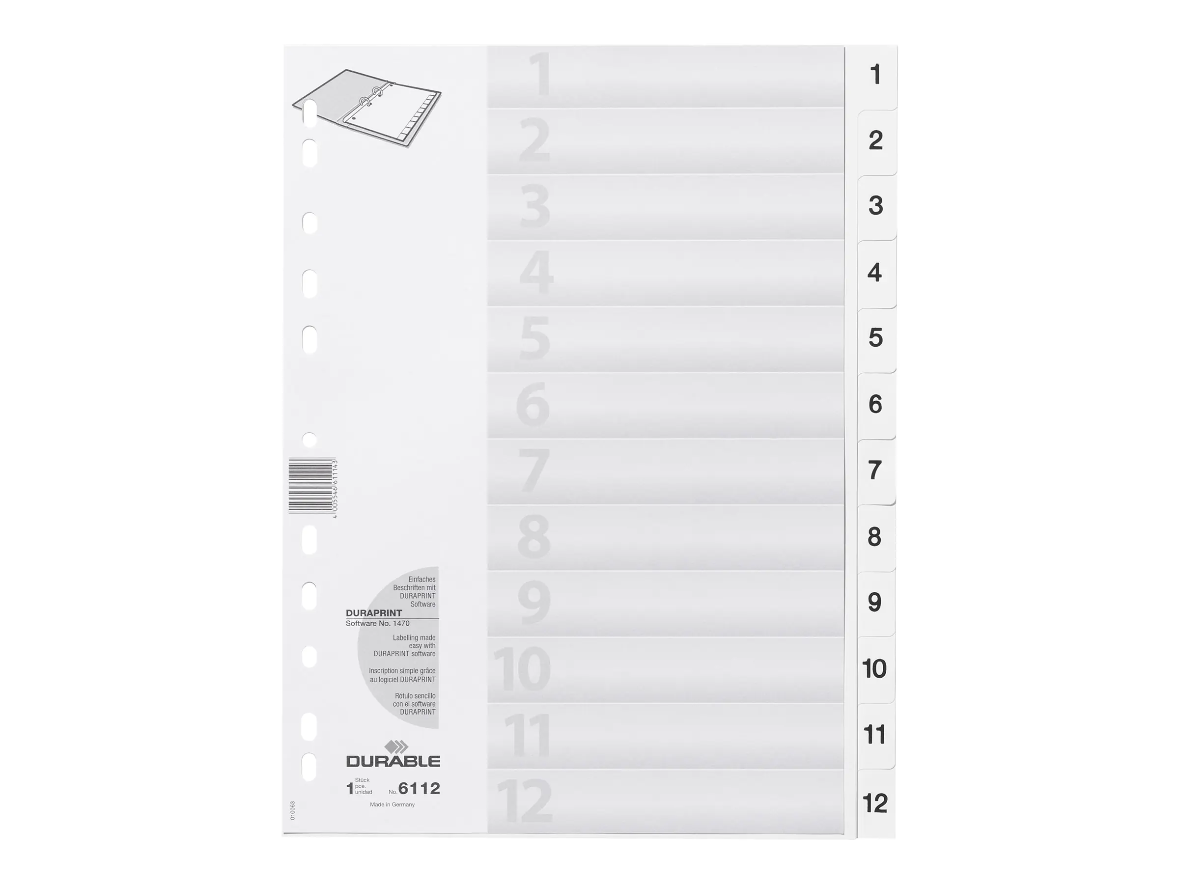 DURABLE Ordnerregister 611202 DIN A4 1-12 geprägte Taben ws