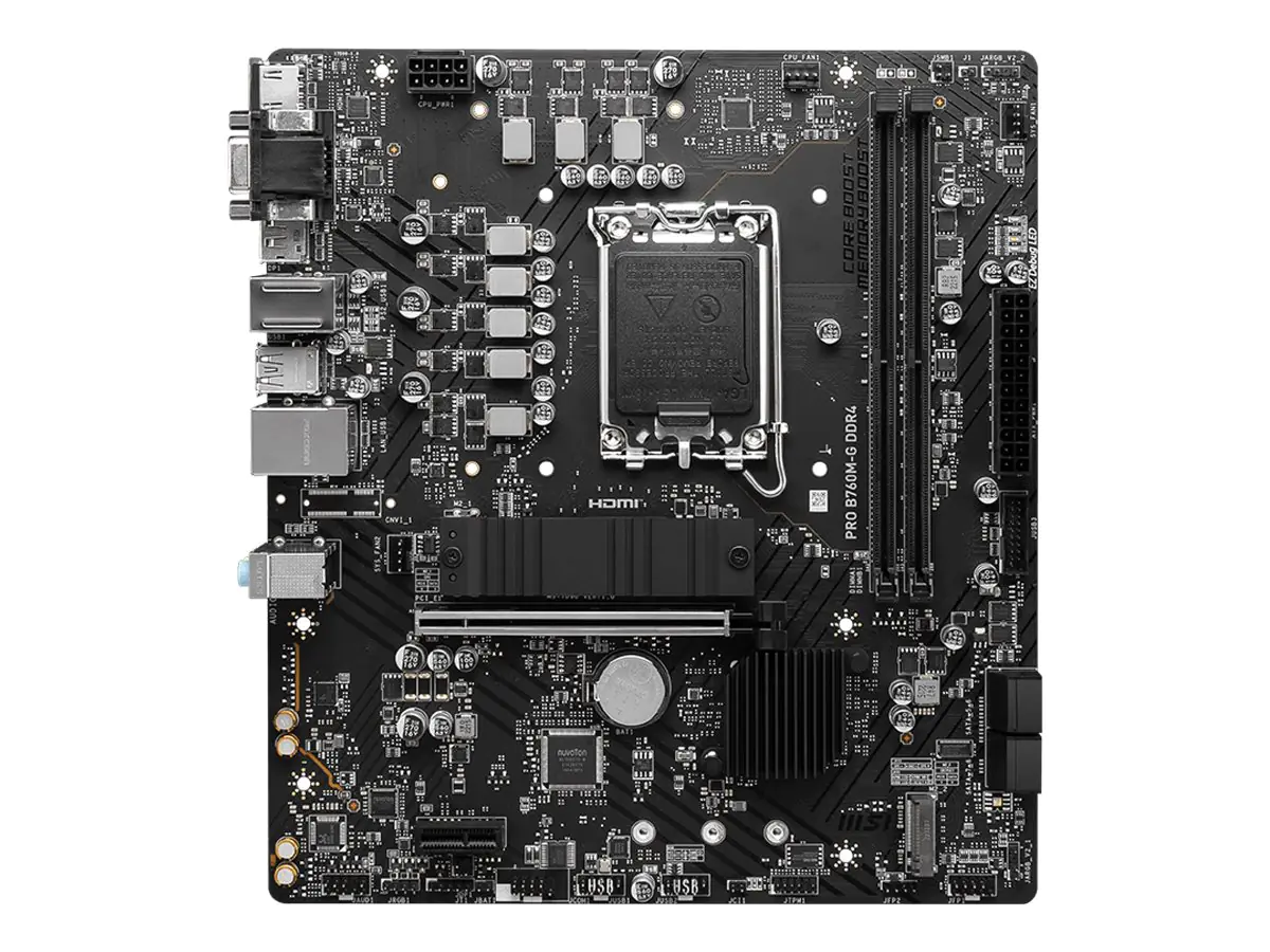 MSI PRO B760M-G DDR4 - Motherboard - micro ATX - LGA1700-Sockel - B760 Chipsatz - USB 3.2 Gen 1 - 2.5 Gigabit LAN - Onboard-Grafik (CPU erforderlich) - HD Audio (8-Kanal)