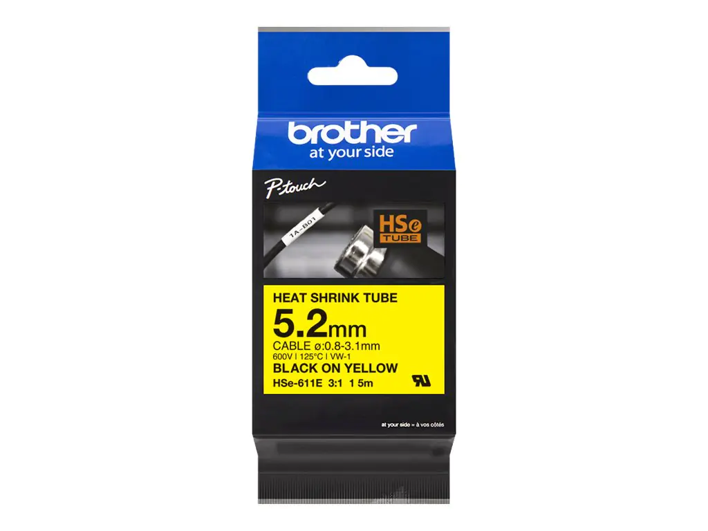 Brother HSe-611E - Schwarz auf Gelb - Rolle (0,52 cm x 1,5 m) 1 Kassette(n) Hängebox - Schrumpfschlauch-Band - für P-Touch PT-D800, PT-E300, PT-E310, PT-E550, PT-P700, PT-P750, PT-P900, PT-P950 Brother HSe-611E - Schwarz auf Gelb - Rolle (0,52 cm x 1,5 m) 1 Kassette(n) Hängebox - Schrumpfschlauch-Band - für P-Touch PT-D800, PT-E300, PT-E310, PT-E550, PT-P700, PT-P750, PT-P900, PT-P950