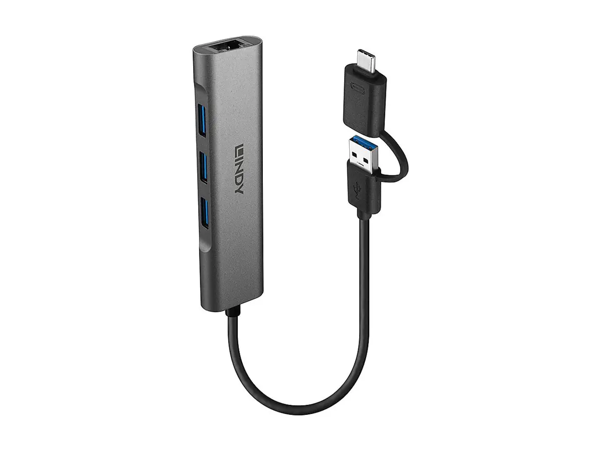 Lindy Hub - 3 x USB + 1 x 10/100/1000 - Desktop 43379