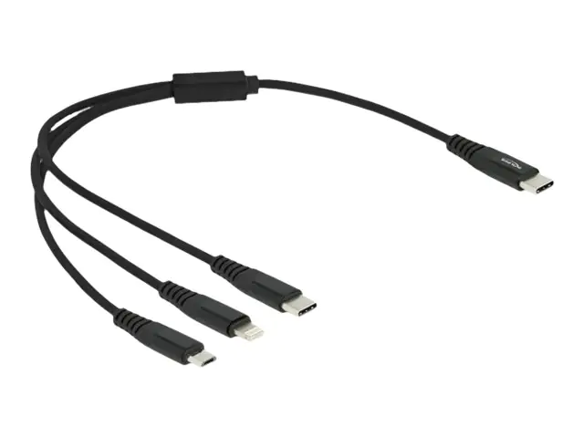 Delock 3 in 1 - Kabel nur zum Laden - 24 pin USB-C männlich zu Micro-USB Typ B, Lightning, 24 pin USB-C männlich - 30 cm - Schwarz Delock 3 in 1 - Kabel nur zum Laden - 24 pin USB-C männlich zu Micro-USB Typ B, Lightning, 24 pin USB-C männlich - 30 cm - Schwarz