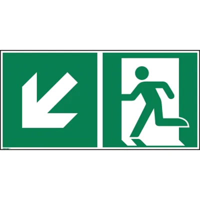 Hinweisschild Rettungsweg links abwärts ISO 7010 300x150mm PVC Hinweisschild Rettungsweg links abwärts ISO 7010 300x150mm PVC