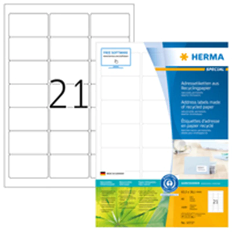 HERMA Etikett-ILK 63.5x38.1mm weiß RC Recycling Packung 1680 Etiketten