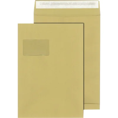 MAILmedia Faltentasche DIN C4 229 x 324 mm (B x H) mit Fenster 140g/m² mit Haftklebung Papier braun 100 St./Pack.