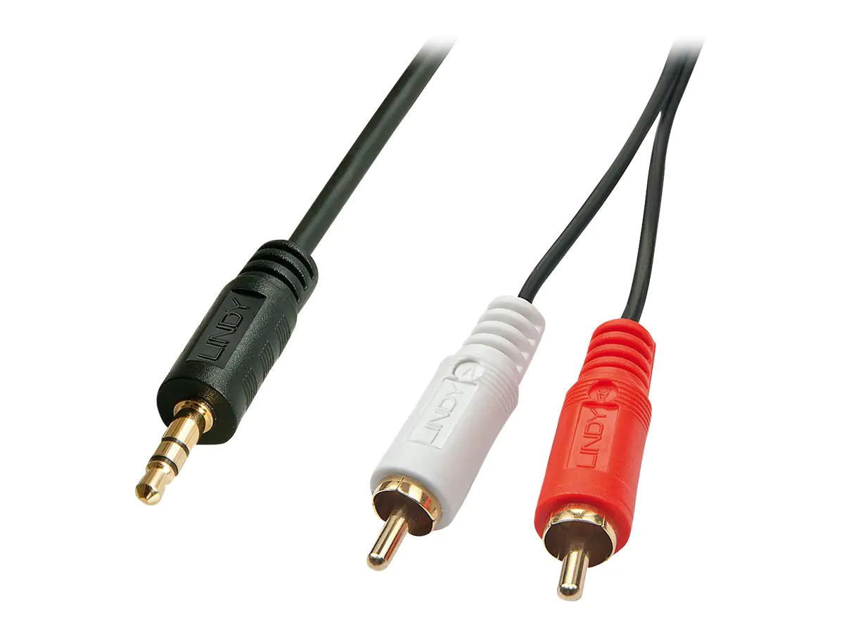 Lindy Premium - Audiokabel - RCA x 2 (M) bis Stereo Mini-Klinkenstecker (M) - 5 m - Schwarz - geformt
