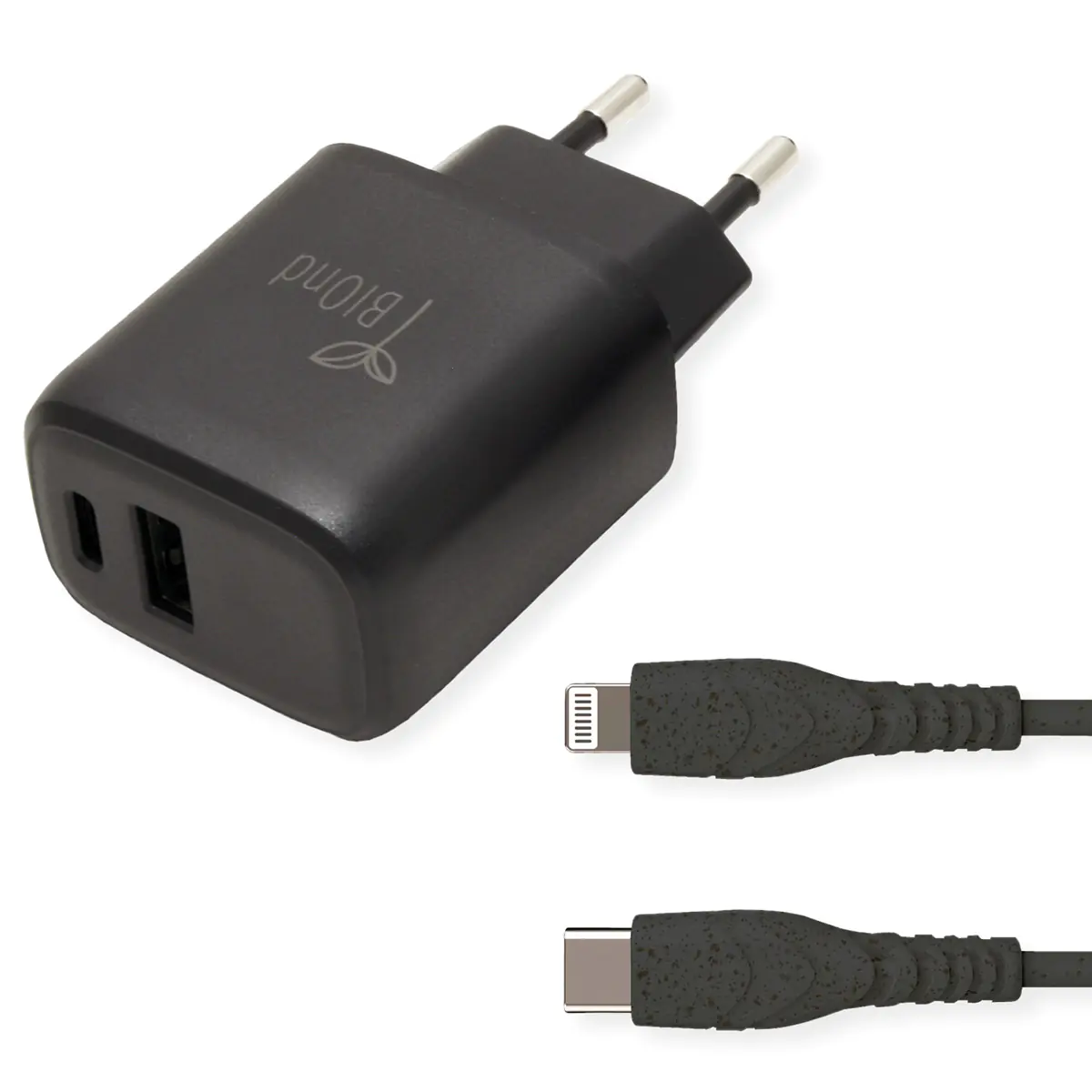 BIOnd Netzteil - mit Lightning-Kabel - 20 Watt - 3 A - PD, QC 3.0 - 2 Ausgabeanschlussstellen (USB, USB-C) BIO-CTL-20W