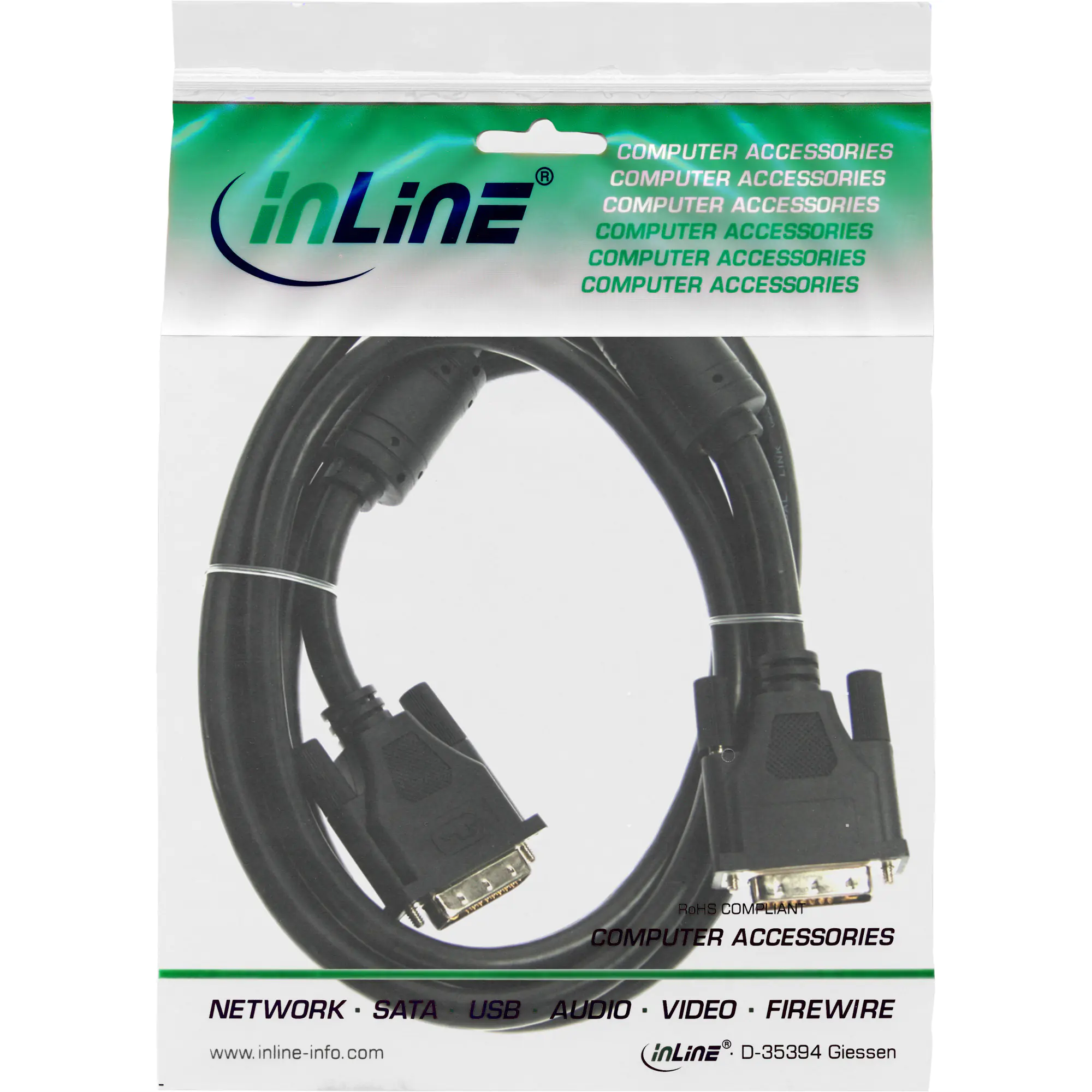 InLine DVI-D Kabel - digital 18+1 Stecker / Stecker - Single Link - 2 Ferrite - 3m 17764