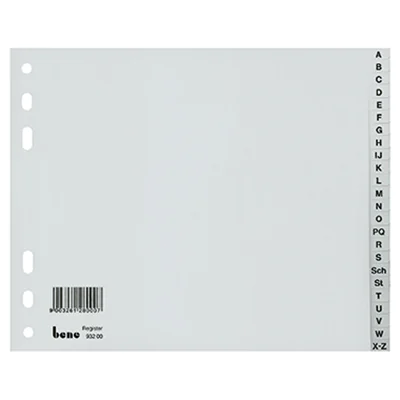 Bene Register 93200 A-Z DIN A4 halbe Höhe 24teilig Kunststoff grau