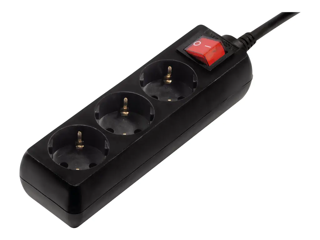 Hama Distribution Panel 3-Way 45° with Switch - Steckdosenleiste - Wechselstrom 230 V - Ausgangsanschlüsse: 3 - 1.4 m Schnur - Schwarz (Packung mit 10)