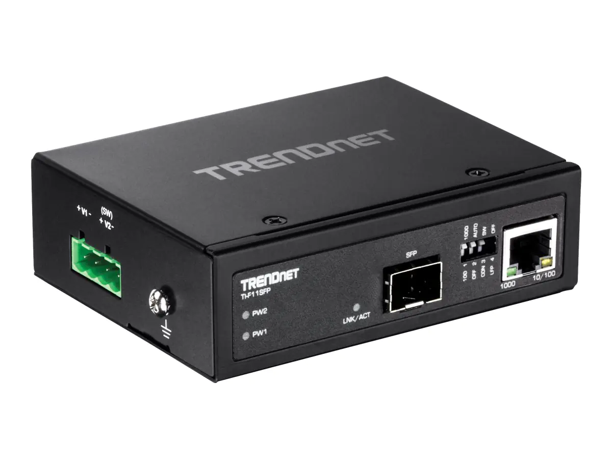 Trendnet TI-F11SFP - Medienkonverter - 1GbE - 10Base-T, 100Base-TX, 1000Base-T - RJ-45 / SFP (mini-GBIC) - TAA-konform Trendnet TI-F11SFP - Medienkonverter - 1GbE - 10Base-T, 100Base-TX, 1000Base-T - RJ-45 / SFP (mini-GBIC) - TAA-konform
