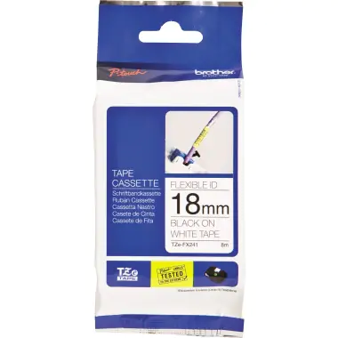 Brother TZe-FX241 - Klebstoff - Schwarz auf Weiß - Rolle (1,8 cm x 8 m) 1 Kassette(n) flexibles ID-Band - für P-Touch PT-D410VP, PT-D460BTVP, PT-D610BTVP Brother TZe-FX241 - Klebstoff - Schwarz auf Weiß - Rolle (1,8 cm x 8 m) 1 Kassette(n) flexibles ID-Band - für P-Touch PT-D410VP, PT-D460BTVP, PT-D610BTVP