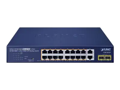 PLANET GSD-2022P - Switch - unmanaged - 16 x 10/100/1000 (PoE+) + 2 x 10/100/1000 + 2 x 1000Base-X SFP - Desktop - PoE+ (185 W)