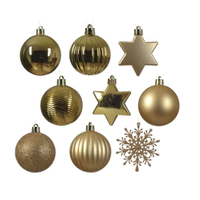 DECORIS Christbaumschmuck Mix Kunststoff gold Kugel, Stern, Schneeflocke 40 St./Pack.