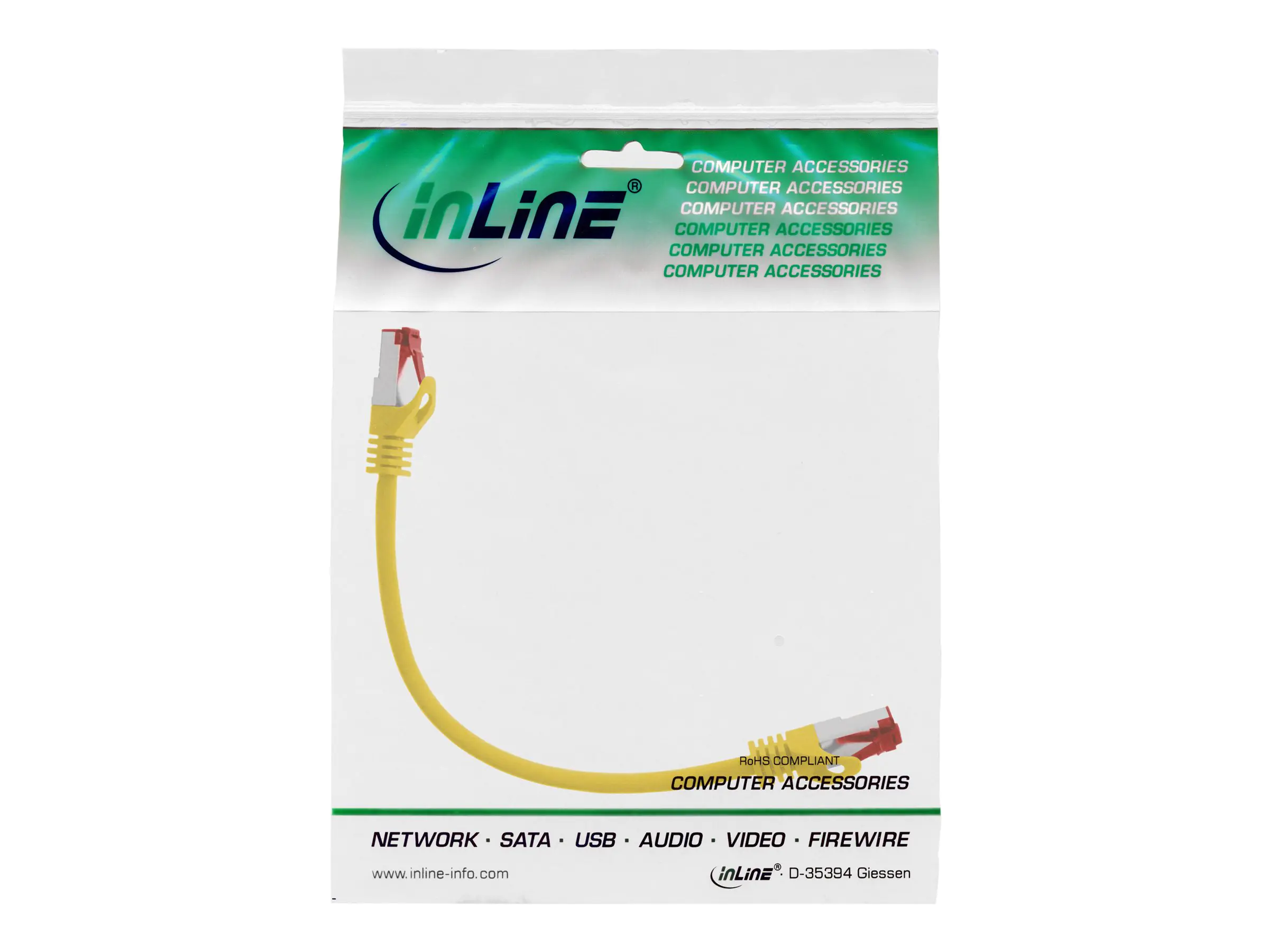 InLine Patchkabel - S/FTP (PiMf) - Cat.6 - 250MHz - PVC - CCA - gelb - 0,25m 76122Y