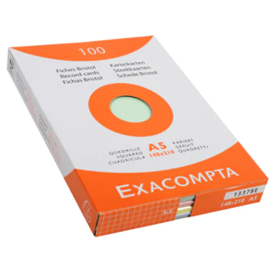 Exacompta Karteikarte DIN A5 kariert je 25 x grün, rosa, gelb, azurblau 100 St./Pack.