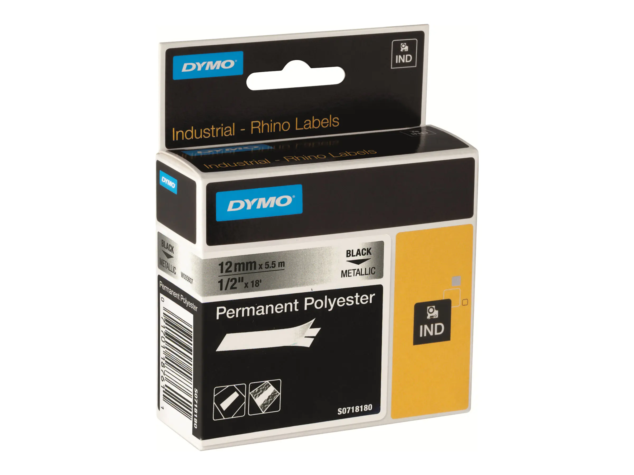 Dymo RhinoPRO Permanent Polyester - Polyester - permanenter Klebstoff - schwarz auf durchsichtig - Roll (1.9 cm x 5.5 m)