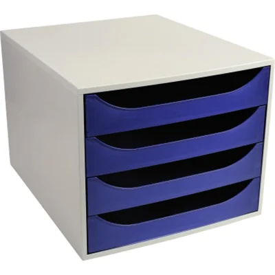 Exacompta Schubladenbox ECOBOX 4 Schubladen DIN A4, Überbreite Polystyrol Gehäusefarbe: grau Farbe der Schublade: nachtblau Exacompta Schubladenbox ECOBOX 4 Schubladen DIN A4, Überbreite Polystyrol Gehäusefarbe: grau Farbe der Schublade: nachtblau