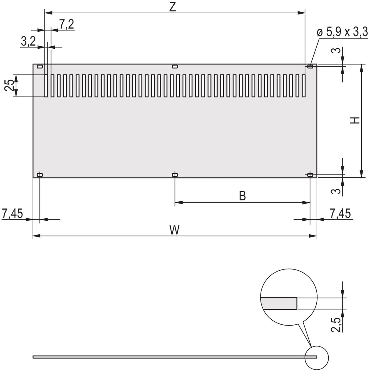 SCHROFF REAR PANEL 3U 84HP PERF. - Rack-Zubehör