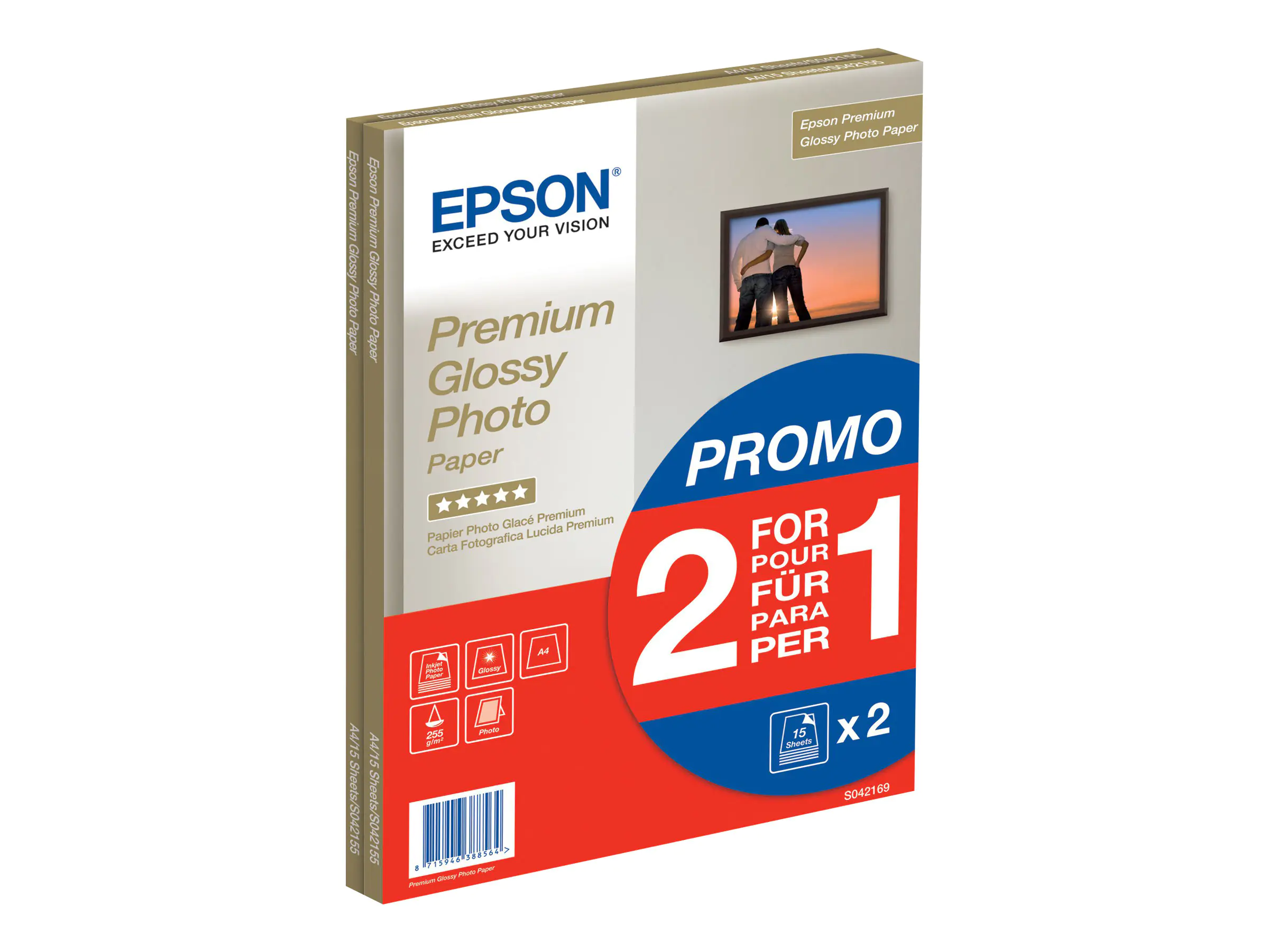 Epson Fotopapier C13S042169 DIN A4 260 g/m² für Tintenstrahldrucker glänzend 2x15 Blatt