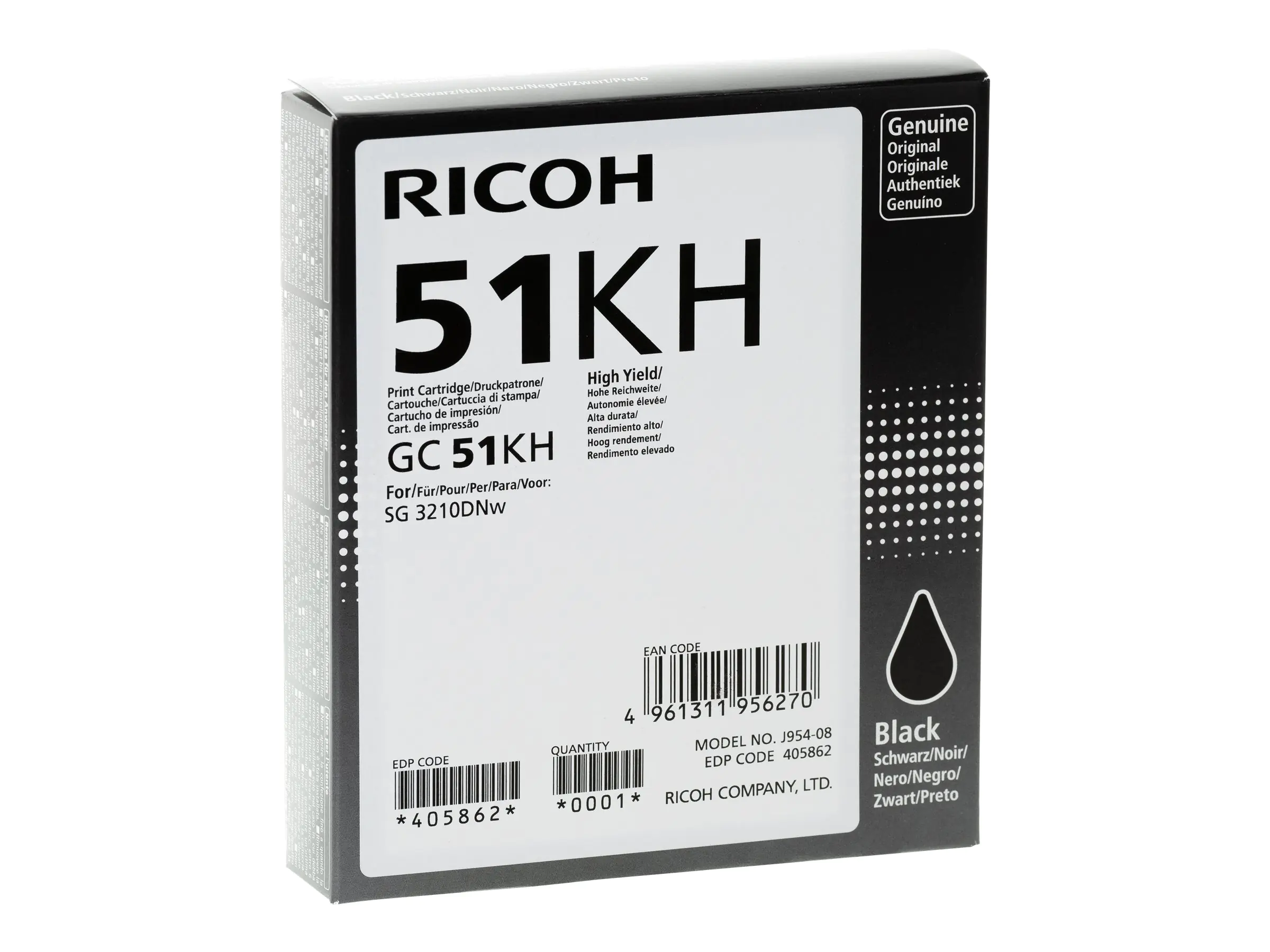 Ricoh GC 51KH - Hohe Ergiebigkeit - Schwarz - Original - Tintenpatrone - für Ricoh SG 3210DNw Ricoh GC 51KH - Hohe Ergiebigkeit - Schwarz - Original - Tintenpatrone - für Ricoh SG 3210DNw