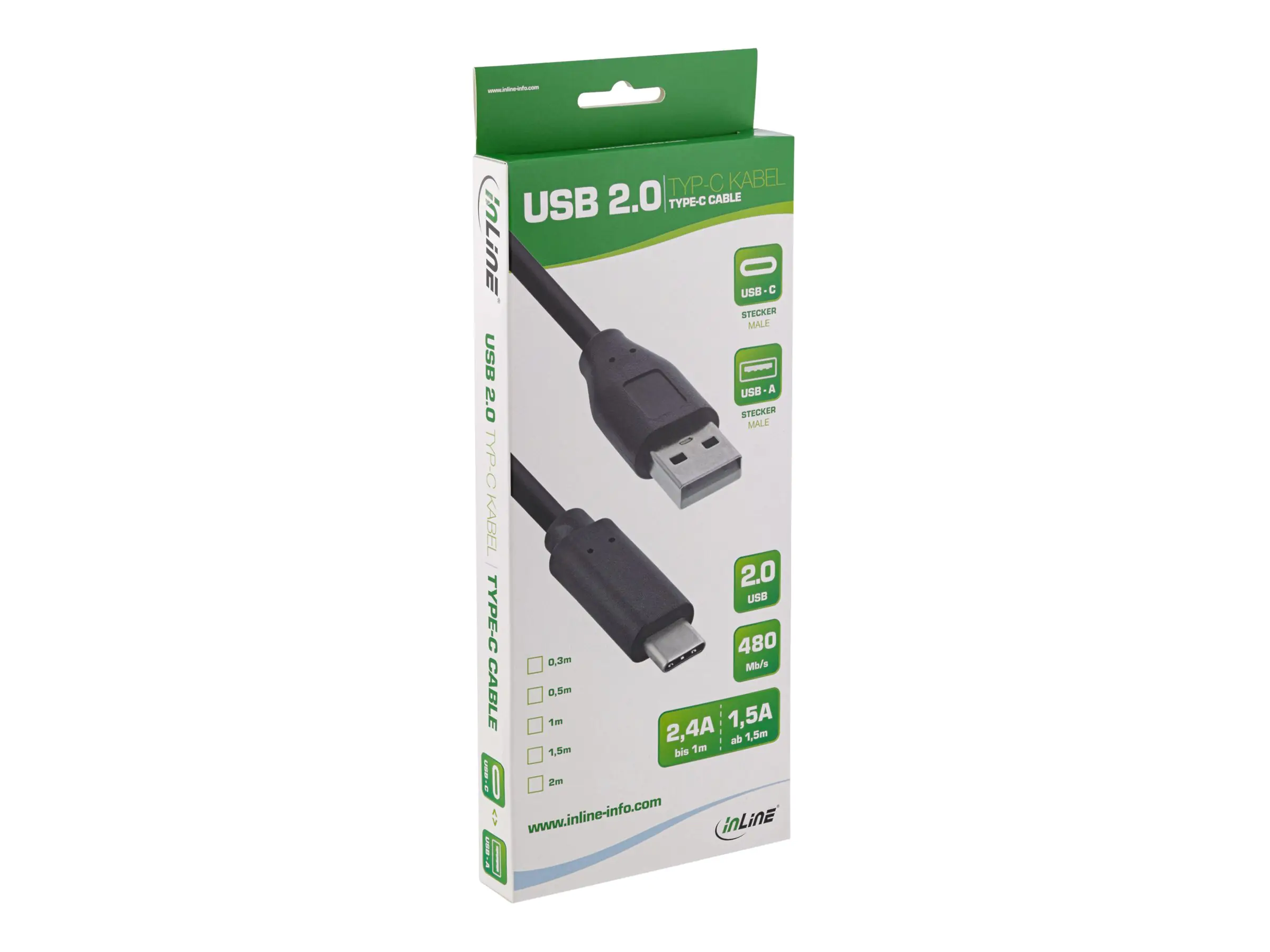 InLine USB 2.0 Kabel - USB-C Stecker an A Stecker - schwarz - 0,3m 35737